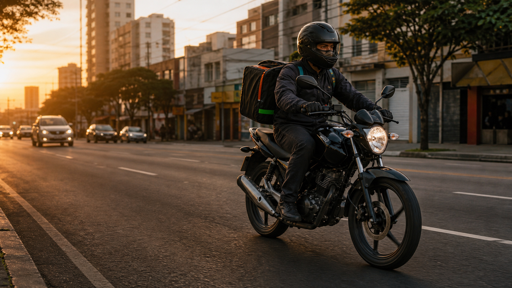 Entregador rodando com moto alugada pela GOMOTO